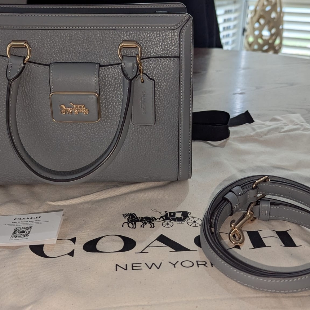 Coach Gray Leather Satchel with Gold Accents